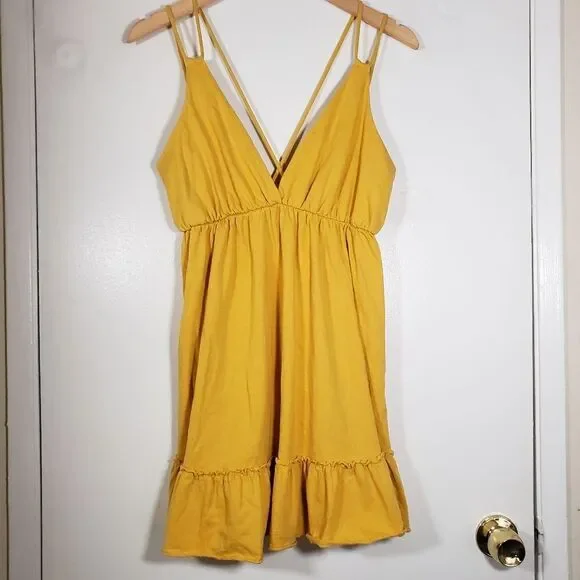 ASOS Yellow Strappy Summer 100% Cotton Sun Dress Size 8 - Picture 1 of 6